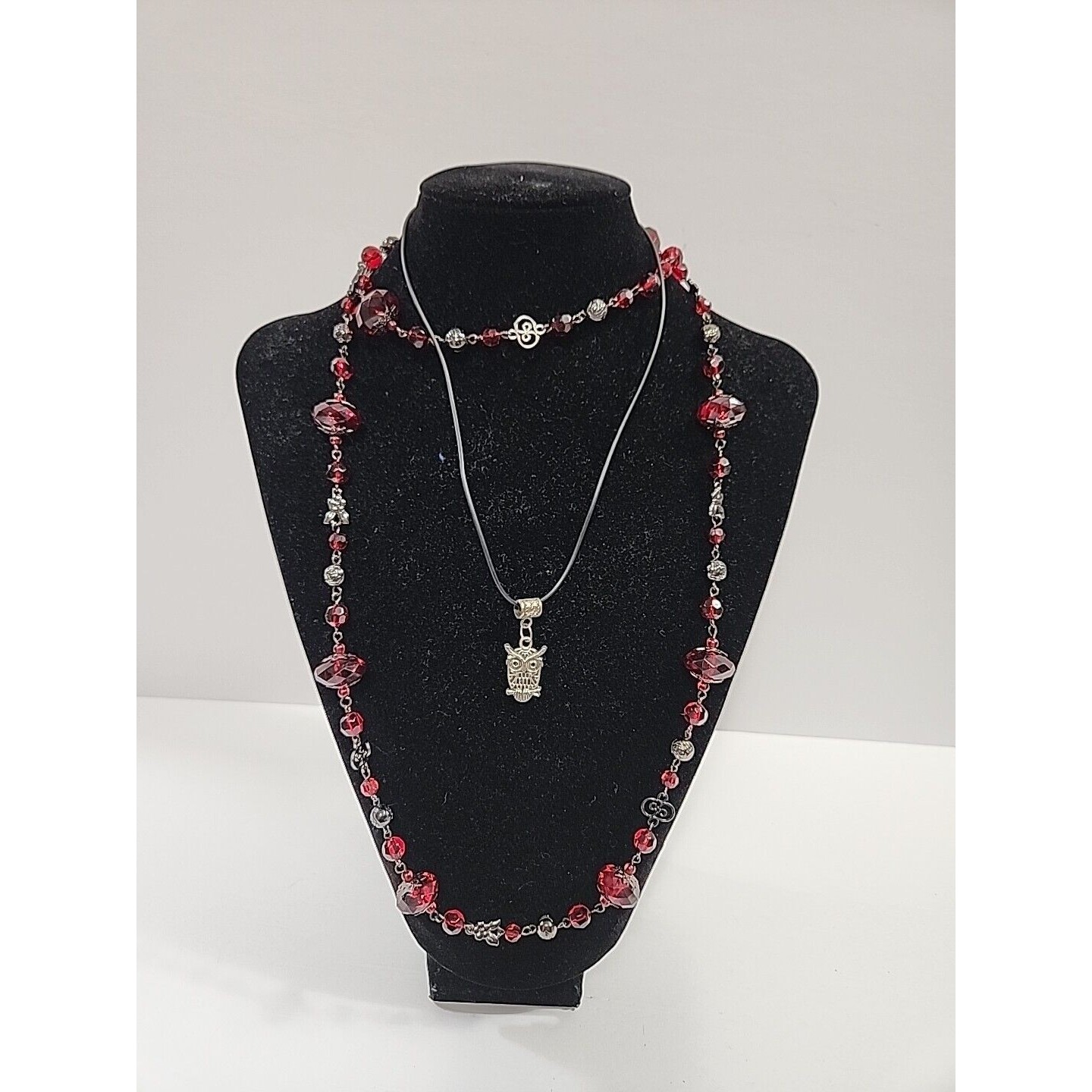 Lot Of Two Vintage Necklaces Costume/Fashion Jewerly-Red Beaded, Owl